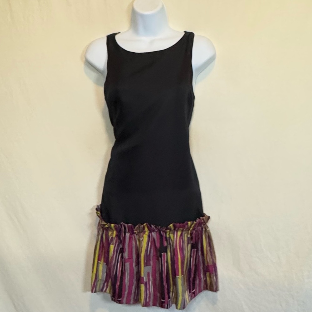 H-77 Leona Black with Pink Stripes Sleeveless Summer MIDI Dress‎ Size 2
